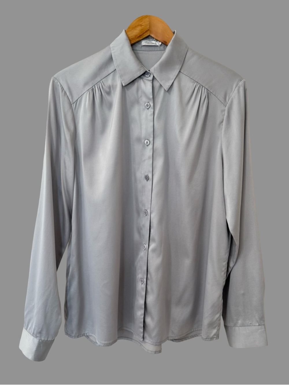 LilySilk Gray 100% Silk Long Sleeve Button Down Blouse L  ($159)